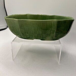 Shawnee Usa 150 Green Pottery Oval Planter Basket Weave Vintage Estate